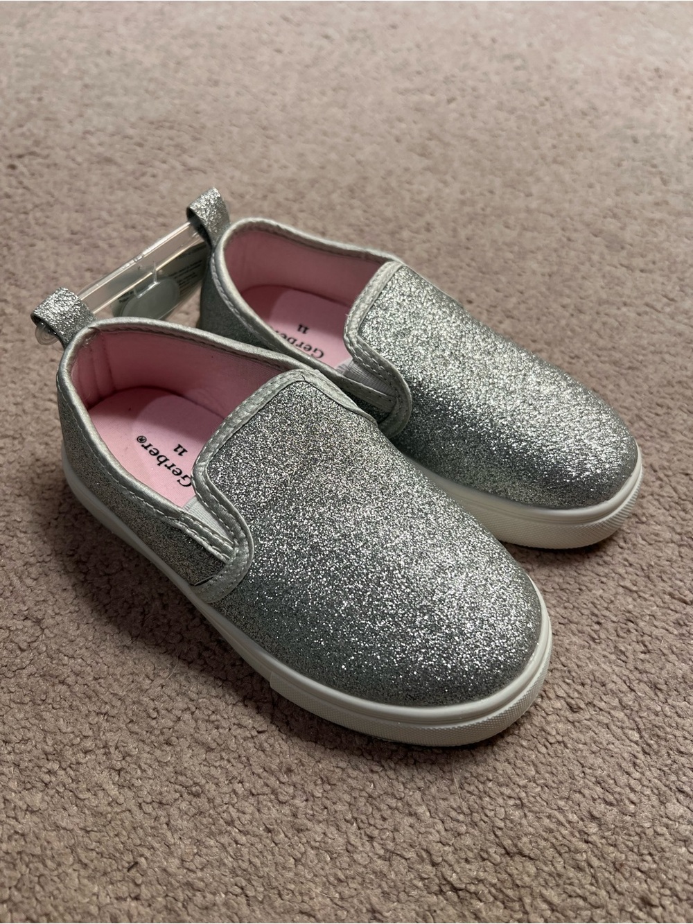 NWT Gerber Girls Size 11 Glitter Slip-On Silver Sneaker